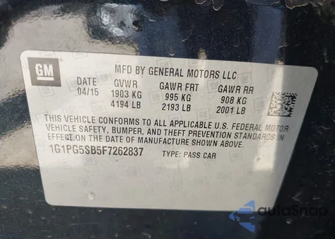 2015 Chevrolet Cruze Ltz from USA, damaged, VIN 1G1PG5SB5F7262837